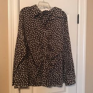 Brown polka dot button down blouse